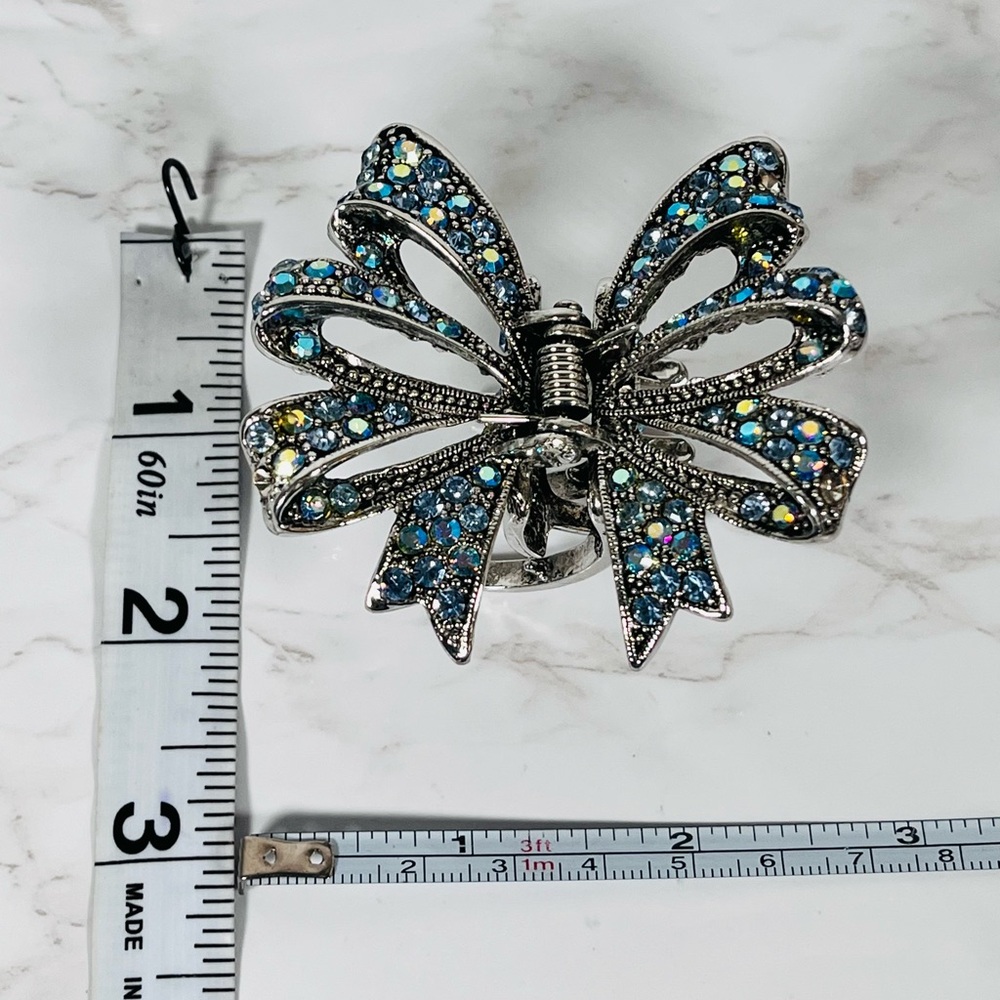 Silver & Rhinestone Bow Hair Clip - Picture 7 of 8